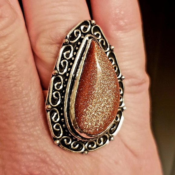 New Sunstone Sun Sitara 925 Silver Statement Ring. - Picture 4 of 8